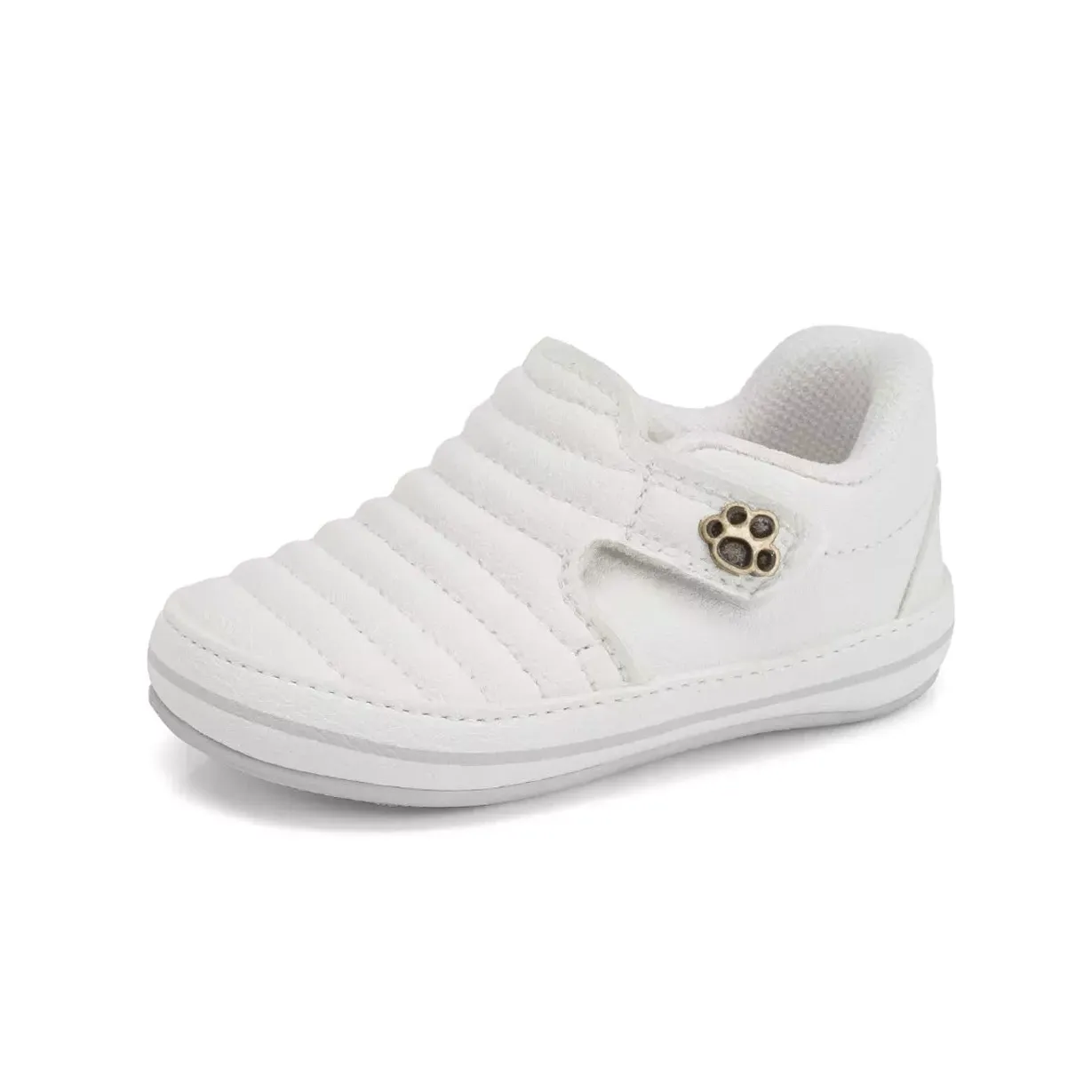 Tênis casual infantil feminino branco Klin com fechamento em velcro e solado emborrachado